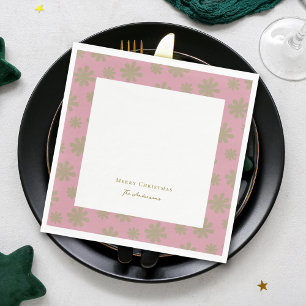 Retro Rosa und Gold Floral Frohe Weihnachten Party Serviette
