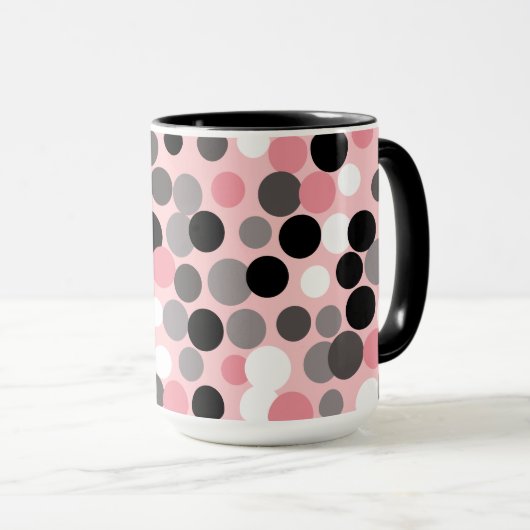 Retro-Rosa- und Graupolka-Dots-Tasse Tasse (VorderseiteRechts)