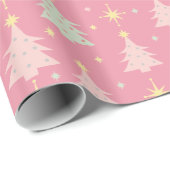 Retro Rosa und grüne Weihnachten der 1950er Jahre Geschenkpapier (Rolleneckpunkt)