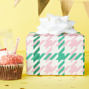 Retro-Rosa und grünes Hahnentrittmuster kariertes  Geschenkpapier