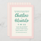 Retro-Rosa- und Grünhandschrift-Hochzeit Einladung (Vorne/Hinten)