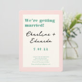 Retro-Rosa- und Grünhandschrift-Hochzeit Einladung (Stehend Vorderseite)