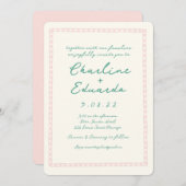 Retro-Rosa- und Grünhandschrift-Hochzeit Einladung (Vorne/Hinten)