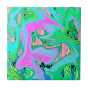 Retro Rosa und Hellblau Liquid Art auf Hortensie Fliese