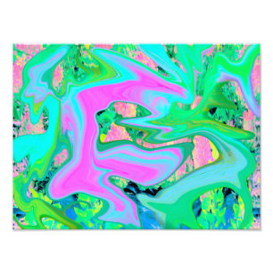 Retro Rosa und Hellblau Liquid Art auf Hortensie Fotodruck