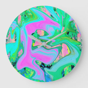 Retro Rosa und Hellblau Liquid Art auf Hortensie Große Wanduhr