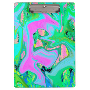 Retro Rosa und Hellblau Liquid Art auf Hortensie Klemmbrett