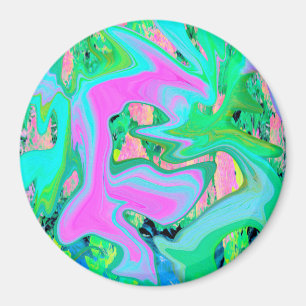 Retro Rosa und Hellblau Liquid Art auf Hortensie Magnet