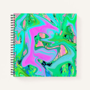 Retro Rosa und Hellblau Liquid Art auf Hortensie Notizblock