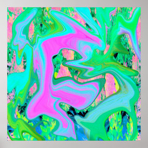 Retro Rosa und Hellblau Liquid Art auf Hortensie Poster