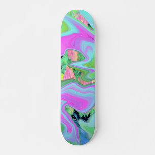 Retro Rosa und Hellblau Liquid Art auf Hydrangea Skateboard