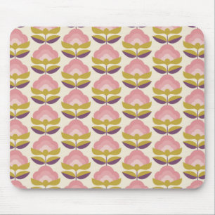 Retro-Rosa- und Lila-Blumenmuster Mousepad