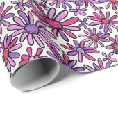 Retro-Rosa und Lila Daisy-Muster Geschenkpapier (Rolleneckpunkt)