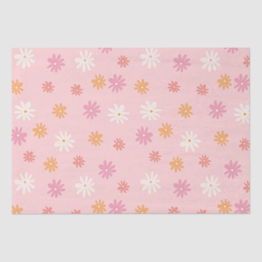Retro Rosa und Orange Daisy Floral Seidenpapier (Vorderseite)