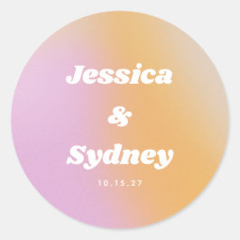 Retro Rosa und Orange Gradient Wedding Runder Aufkleber