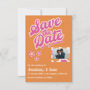 Retro Rosa und Orange Hochzeit Save the Date Karte