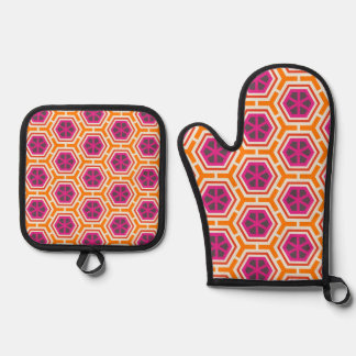 Retro Rosa und Orange Modernes geometrisches Muste Ofenhandschuh & Topflappen-Set