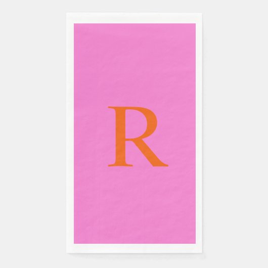 Retro-Rosa- und Orange-Monogramm-Handtuch Serviette (Vorderseite)