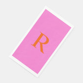 Retro-Rosa- und Orange-Monogramm-Handtuch Serviette (Ecke)