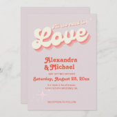 Retro Rosa und Orange Vintage Hochzeit Einladung (Vorne/Hinten)