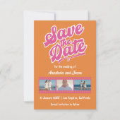 Retro Rosa und Orange Wedding Save the Date Card (Vorderseite)