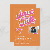 Retro Rosa und Orange Wedding Save the Date Card (Vorne/Hinten)