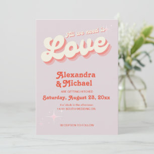 Retro-Rosa- und Orangefarbene Vintage-Hochzeitsein Einladung