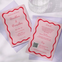 Retro Rosa und Red Wave Wedding QR Einladungen