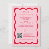 Retro Rosa und Red Wave Wedding QR Einladungen (Rückseite)