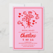 Retro Rosa und Red Wavy Handwriting Brautparty Einladung (Vorderseite)
