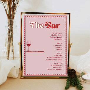 Retro Rosa und Rot Bar Drink Menu Poster