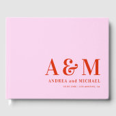 Retro Rosa und Rot fett Monogramm 70er Hochzeit Gästebuch (Vorderseite)