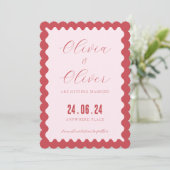 Retro-Rosa- und Rot-Foto-Hochzeit Save The Date (Stehend Vorderseite)