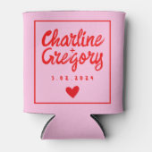 Retro Rosa und Rot Handschrift Hochzeit kann kühle Dosenkühler (Vorderseite)