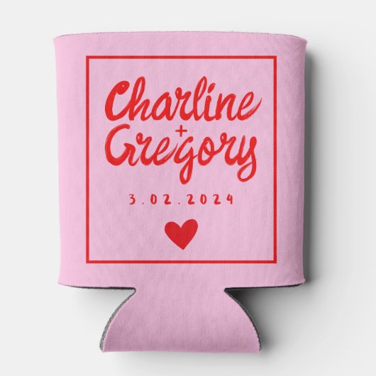 Retro Rosa und Rot Handschrift Hochzeit kann kühle Dosenkühler (Rückseite)