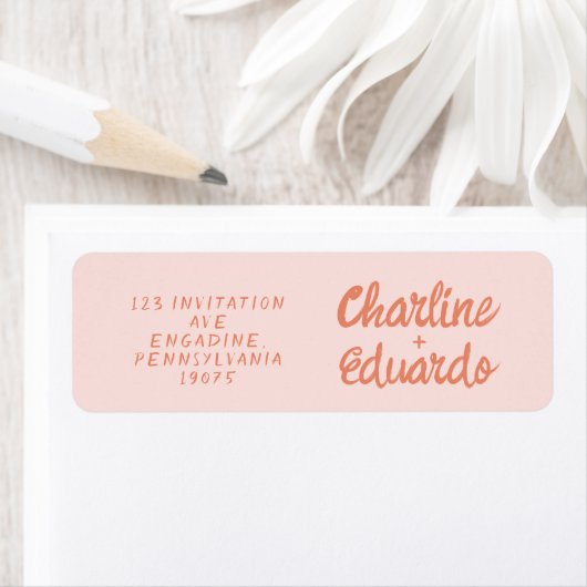 Retro-Rosa- und Rot-Handschrift-Hochzeitslabel (Insitu)