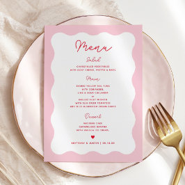 Retro Rosa und Rot Moderne Wavy Wedding Menu Cards Menükarte