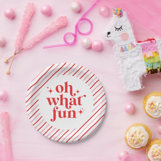 Retro Rosa und Rot Oh, was Spaß Pappteller (Party)