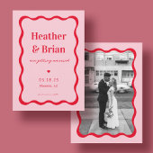 Retro-Rosa- und Rot-Squiggle-Foto Hochzeit Save The Date
