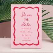 Retro-Rosa- und Rot-Squiggle-Hochzeit speichern Si Save The Date
