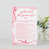 Retro rosa und rot Was hat der Bräutigam zu Spiel  (Stehend Vorderseite)