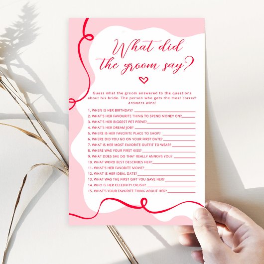 Retro rosa und rot Was hat der Bräutigam zu Spiel 