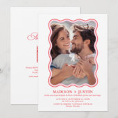 Retro Rosa und Rot Wave Picture Frame Wedding Einladung (Vorne/Hinten)