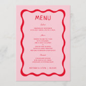 Retro-Rosa- und Rot-Wavy-Brautparty-Menükarten Menükarte (Vorderseite)