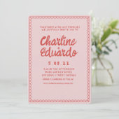 Retro-Rosa- und Rot-Wavy-Handschrift Einladung (Stehend Vorderseite)