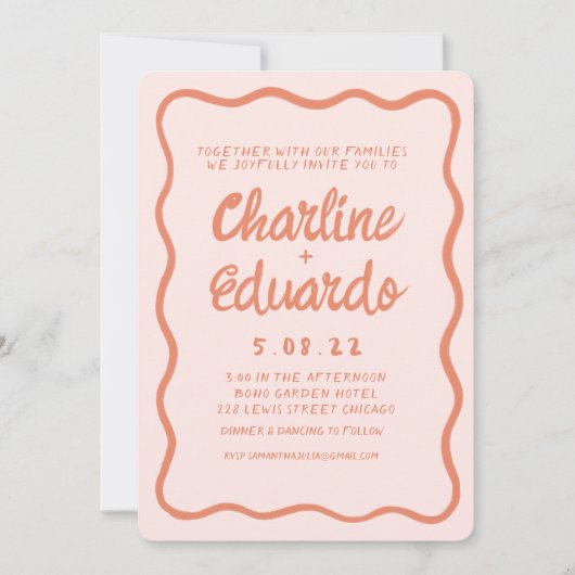 Retro-Rosa- und Rot-Wavy-Handschrift Einladung (Vorderseite)