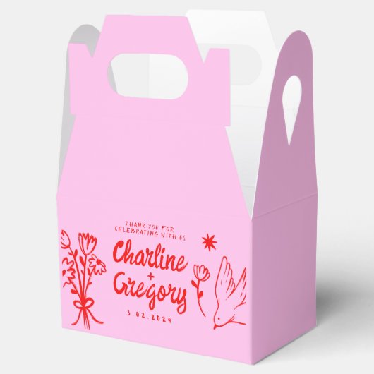 Retro-Rosa- und Rot-Wavy-Handschrift Geschenkschachtel (Geöffnet)