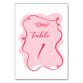 Retro-Rosa- und Rot-Wavy-Rahmen-Hochzeit Tischnummer (Rückseite)