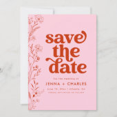 Retro-Rosa und Rote Blüte Save the Date Einladung (Vorderseite)