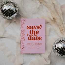 Retro-Rosa und Rote Blüte Save the Date Einladung